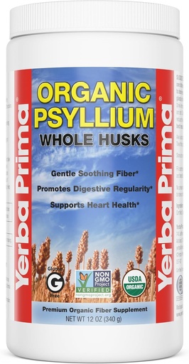 [BRSWKFADAUJQ4DTE] Yerba Prima Organic Psyllium Whole Husks 12 oz - Supplément de fibre alimentaire naturelle, non OGM, sans gluten, kéto et végétalien amical pour le soutien de la régularité, non aromatisé