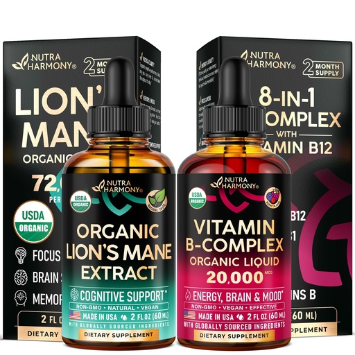 [BRSREHD6CFYGA3DK] NUTRAHARMONY Organic Vitamin B-Complex & Organic Lions Mane Drops