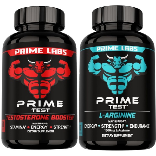 [BRSRAZ35CN7R4FA2] Prime Labs Prime Test Testosterone Booster + L Arginine Nitric Oxide Capsules - 60 Count Each