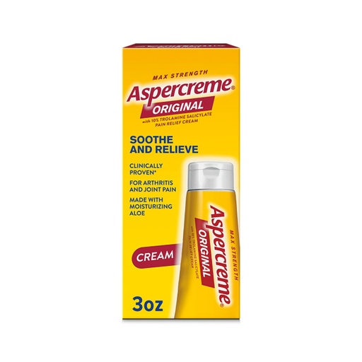 [BRSWYBIDOBYRA3DD] Aspercreme Original Pain Relief Cream for Arthritis, Joint & Muscle Pain, Non-Greasy Topical Analgesic with Moisturizing Aloe & Max-Strength 10% Trolamine Salicylate, 3 oz.