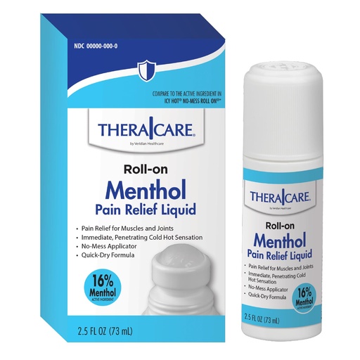 [BRSREAAHCN6QMDI4] TheraCare 16% Menthol Roll-On | Cold Hot Sensation | Pain Relief Liquid | 2.5 oz. 73 mL | Non-Greasy Formula | Immediate Penetrating Action | Topical Analgesic