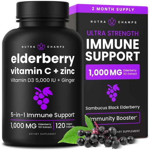 [BRSWGAQOB55GAAIZ] NutraChamps Elderberry with Vitamin C and Zinc - 5 in 1 - Immunity Support Supplement