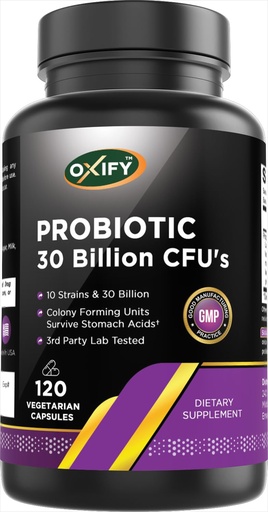 [BRSRGYAKDNYAM33V] Oxify Probiotic 30 Billion CFU's | 120 Vegetarian Capsules | Gluten-Free, Non-GMO | Supplement Made in USA