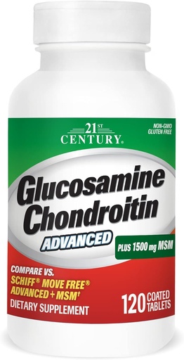 [BRSWKHD3C4GRU3DB] 21st Century Glucosamine Chondroitin Advanced, Plus 1500mg MSM, 120 Coated Tablets