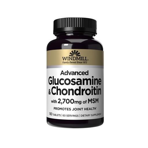 [BRSREZT7BAPAIFD6] Windmill Natural Vitamins Advanced Glucosamine & Chondroitin, with 2,700mg of MSM, Supports Bone Health, Non-GMO, Gluten Free, 180 Tablets, 60 Servings