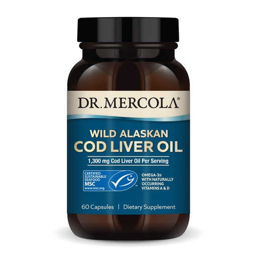 [BRSROEIKA4PREHYZ] Dr. Mercola Cod Liver Oil, 1,300 mg Per Serving, 30 Servings (60 Capsules), Dietary Supplement, Supports Brain, Bone and Joint Health, Non-GMO, MSC Certified