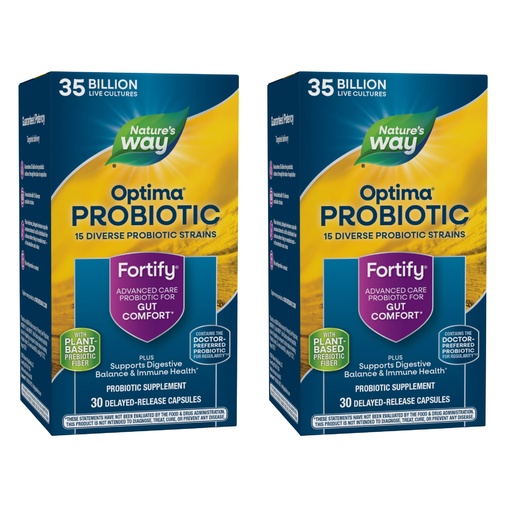 [BRSWGAITOEBBEGTX] Nature's Way Fortify Optima Probiotic for Adults, 35 Billion Cultures, 15 Strains, Supports Digestive Balance and Immune Health*, No Refrigeration Required, 30 Capsules (Packaging May Vary) - 2 Pack