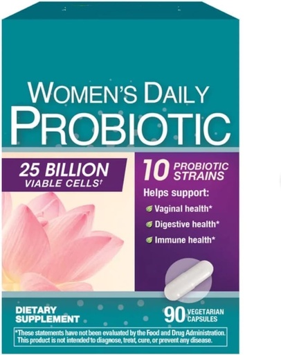 [BRSRGBL2BMFGMC36] Women's Daily Probiotic, 25 Billion Viable Cells, 90 Vegetarian Capsules, 10 Probiotic Strains, Supports Vaginal, Digestive, Immune Health