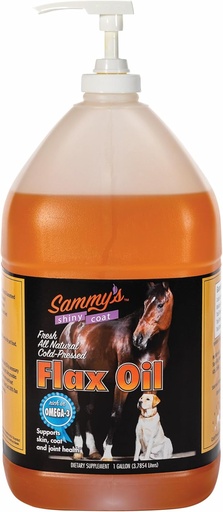 [BRSRAYA3C4ARA2DX] Sammy's Shiny Coat Flax Oil for Horses, Pure Flaxseed Oil for Horse, Rich in Omega-3 Fatty Acids, Flax Oil Horse Supplement for Skin and Coat, Immune, Cardio and Joint Support, 1 Gallon with Free Pump