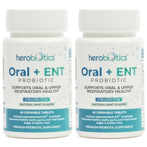 [BRSW2BT3BAHR6AI2] Oral ENT Probiotics with BLIS K12, Lactobacillus Reuteri, Rhamnosus, Plantarum and Paracasei - Chewable Dental Probiotics 2 Pack - for Sinuses, Ears and Throat