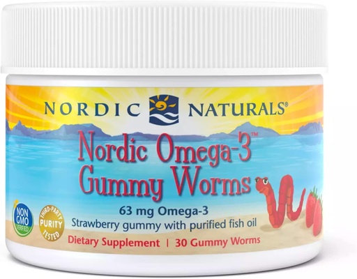 [BRSWIYINCV7ROHTU] Nordic Naturals Nordic Omega-3 Gummy Worms, Strawberry - 30 Gummy Worms - 63 mg Total Omega-3s with EPA & DHA - - 30 Servings