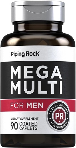[BRSRMZIZOF4B4FYU] Piping Rock Men's Multivitamin | 90 Caplets | Daily Mega Multimineral Supplement | with Vitamin C, D, Magnesium, Zinc | Non-GMO, Gluten Free