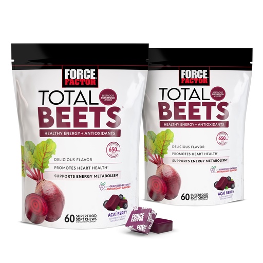[BRSW2GT2BFYGG3DO] Force Factor Total Beets Soft Chews with Beetroot, Nitrates, L-Citrulline, Grapeseed Extract, & Antioxidants, Healthy Energy Supplement with Elite Ingredients for Heart, Superfood, 120 Count, 2-Pack