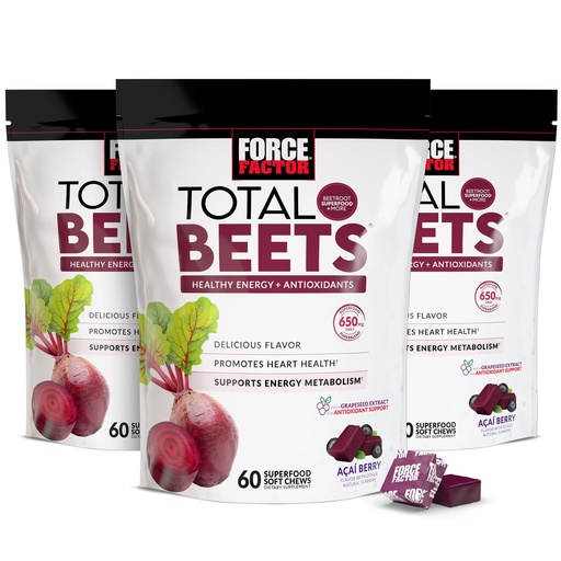 [BRSW2GT2BBYA4EQ2] Force Factor Total Beets Soft Chews with Beetroot, Nitrates, L-Citrulline, Grapeseed Extract, & Antioxidants, Healthy Energy Supplement with Elite Ingredients for Heart, Superfood, 180 Count, 3-Pack