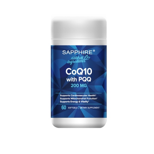[BRSREYD3B4FG2CQ2] Sapphire CoQ10 with PQQ 200mg - Supports Cardiovascular Health, Mitochondrial Function, Energy & Vitality - 60 Softgels - Vegan, Gluten-Free, GMO-Free