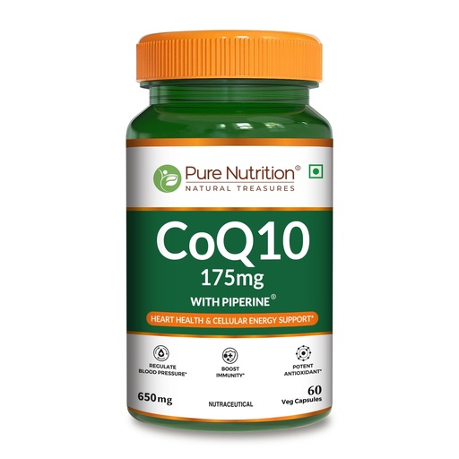 [BRSRMFIFBYHBS33Z] Pure Nutrition Bio Coenzyme Q10 175mg, High Absorption CoQ10 with Bioperine® & Arjuna Extract for Heart Health, Brain Function, Energy & Immune Support | Non GMO | 60 Veg Capsules