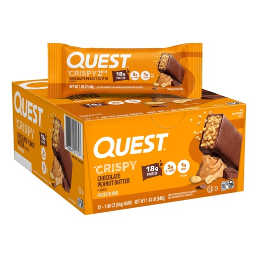 [BRSWGY3QOJ7WOC34] Quest Nutrition Crispy Chocolate Peanut Butter Hero Protein Bar, 18g Protein, 1g Sugar, 3g Net Carb, Gluten Free Protein Snack, Keto Friendly, 12 Count