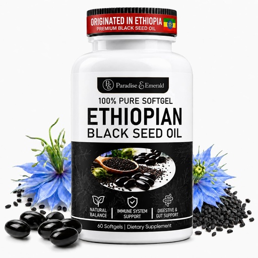 [BRSRGC35AB7AAYIY] Ethiopian Black Seed Oil Softgels with 4.64% Thymoquinone, Cold-Pressed, Non-GMO, Gluten-Free, Daily Immune and Digestive Support, 60 Count