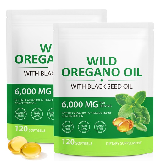 [BRSRE2YNOUMGCHLL] Oil of Oregano Capsules with Black Seed Oil, Immune Support, Non-GMO, Gluten Free, 240 Softgels