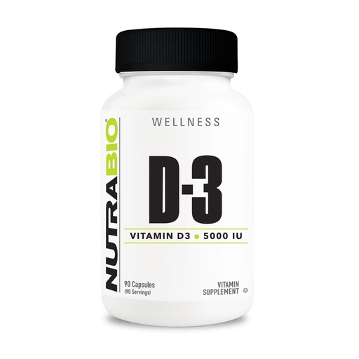 [BRSROAYQB4GWM23V] NutraBio Vitamin D (5000 IU), Immune Support - 90 Vegetable Capsules