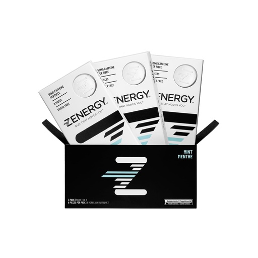 [BRSWYZY2O4MQA33V] ZENERGY Energy Gum - Mint Flavor | 50mg Caffeine + 35% B6 and 45% B12 Vitamin | Vegan, 0 Sugar, 0 Calories, 0 Gluten, 0 Aspartame, Non-GMO, Instant Action | 3 Pack = 24 Count