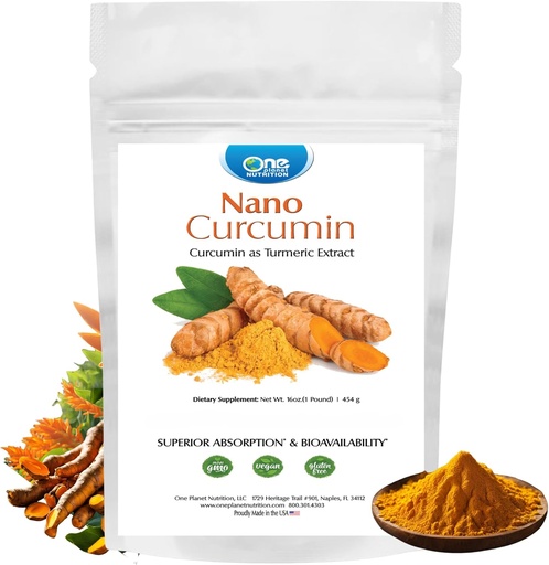 [BRSRMAA7DEGR4AAZ] One Planet Nutrition Nano Curcumin Powder 16 oz (454 tarjoilua), Pure Turmeric Extract, Maksimi-imukyky parantaa Curcumin Edut, Ei-GMO, Vegan, Gluteenittomat.