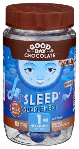 [BRSWGFA6OV7QGHQV] Good Day Chocolate Melatonin for Adults [ 80 Count ] - Fair Trade Non-GMO Chocolate with Chamomile and Melatonin 1 mg - Adult Melatonin, Adult Natural Sleep Aid Supplement