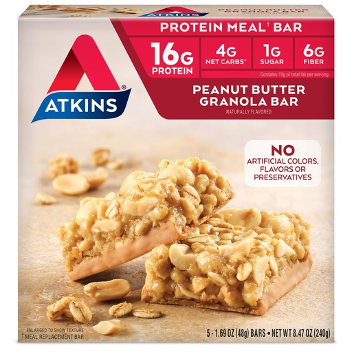 [BRSWIG34BV4RKADM] Atkins Peanut Butter Granola Protein Meal Bar, 1.69 Oz, 5 Ct
