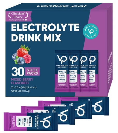 [BRSRAHD7CIOQ4F3K] Venture Pal High Sodium Sugar-Free Electrolyte Powder Packets - Hydration Packets with Sodium, Potassium & Magnesium | Zero Calories | Keto, Vegan, and Paleo Friendly | 30 Sticks