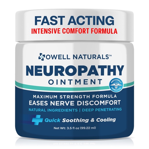 [BRSREBAQAB4AKH33] Owell Naturals Neuropathy Nerve Ointment for Feet, Fingers, Hands, Toes, Back, Legs & Arms - Fast-Acting Formula, Max Strength, Cooling Effect, 3.5 Fl Oz