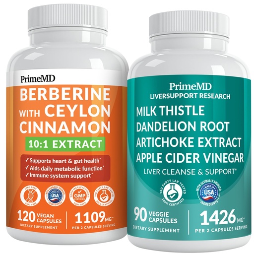 [BRSRAAIYOYPBQYLG] PrimeMD 21-in-1 Berberine Supplement with Ceylon Cinnamon, Chromium, Bitter Melon and Green Tea Extract (120 ct)