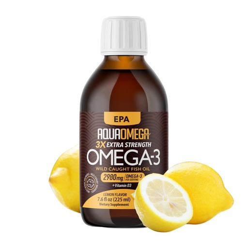 [BRSW2YL2A57BU2A6] Triple Strength Omega 3 Fish Oil Supplements (2980mg), Wild Caught Fishoil, High EPA & DHA Liquid Fish Oil Omega 3 with Vitamin D, 2000mg EPA and 650mg DHA, 7.60floz (225ml), Lemon Flavor