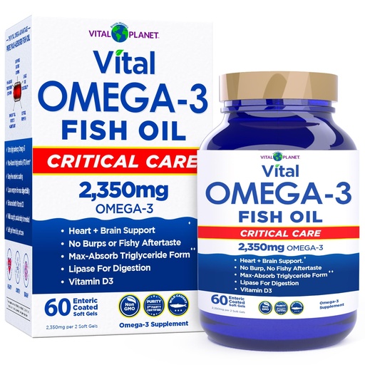 [BRSRMALRAUGWCETK] Vital Planet - Vital Omega 3 Fish Oil Critical Care Supplement with 2350mg of High Potency Wild Caught Omega 3 Fatty Acid Supplements EPA DHA and DPA for Heart Health 60 Softgels (Packaging May Vary)