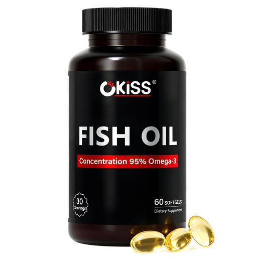 [BRSRYYA7PJ6AM3TA] Okiss 95% High-Purity Mini Fish Oil, 500mg EPA 400mg DHA Per Serving, 60ct | Supports heart & brain health. High-purity Omega-3 for daily nutrition. Sustainable Mini softgels. 30-60 day supply.