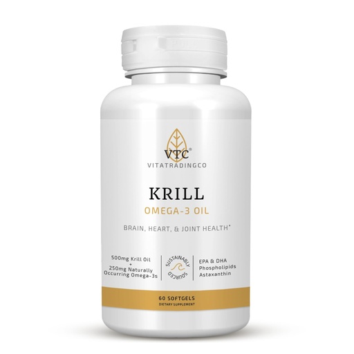 [BRSROGLQCBYGA2YU] VTC VitaTradingCo. Krill Omega-3 Oil Supplement | 100mg Pure Antarctic Neptune Krill Oil (NKO) | EPA & DHA Astaxanthin | Brain, Heart, Joint & Eye Support | 60 Softgels