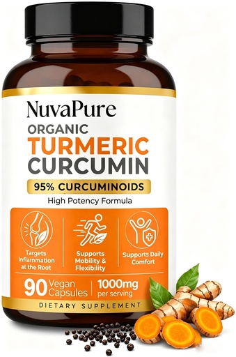 [BRSRYYL3BUNBY3LO] Nuvapure Turmeric with Black Pepper, Nuvapure Turmeric Curcumin, High Absorption, Daily Joint and Immune Health Support, 90 Pills (1PC)
