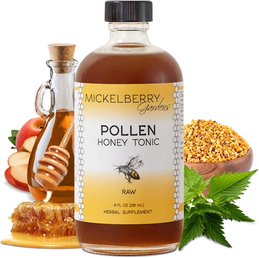 [BRSWGFD3OF7WMDLA] Mickelberry Gardens Pollen Honey Tonic – Natural Respiratory Support with Organic Bee Pollen, Stinging Nettle, and Raw Honey Oxymel – 8 Oz