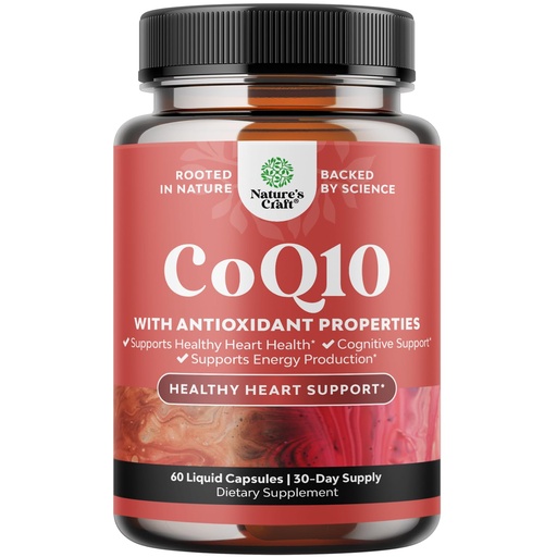 [BRSWY2YCC4CW223U] CoQ10 Liquid Capsules Supplement - High Absorption Coenzyme Q10 with 200mg per Serving - Heart Health and Potent Energy Support - CoQ10 Supplement for Fertility and Immune System Support - 60 Count