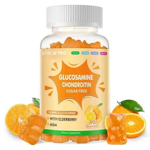 [BRSRA2T7DEFGMYL5] DANEW Pro Glucosamine Chondroitin Gummies with MSM & Elderberry Extra Strength - Joint Support, Antioxidant Immune Support Supplement for Adults, Men & Women.90 Orange Gummies
