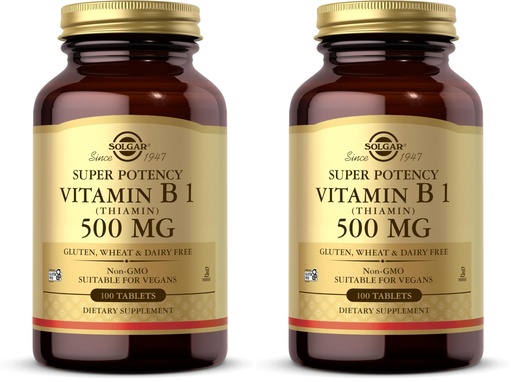 [BRSRGGQNPMBBO3L6] Solgar Vitamin B1 (Thiamin) 500 mg, 100 Tablets - Energy Metabolism, Healthy Nervous System, Overall Well-Being - Super Potency - Non-GMO, Vegan, Gluten Free, Dairy Free - 100 Servings, (Pack of 2)