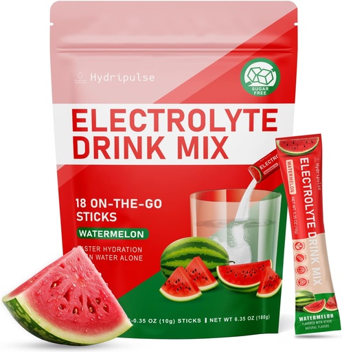 [BRSRAHAEAFYQEEI6] Electrolytes Powder Packets - Sugar Free, Naturally Flavored, 10 Electrolyte & Vitamins Electrolyte Drink Mix - Watermelon Flavors, Keto Friendly, Vegan, Non- GMO, 18 Packets