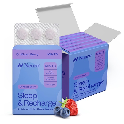 [BRSROAY3BFYWOADZ] Neuro Sleep & Recharge Meltaway Mints - Sleep Aid for Adults with Melatonin 1mg, Chamomile & Elderberry - Travel Essentials for Nighttime Relaxation & Healthy Rest Cycle - Mixed Berry (72 ct)