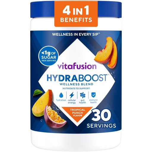 [BRSRGYLQOYGR43TF] Vitafusion Hydraboost Hydration Drink Mix, Electrolytes Support Daily Hydration, Vitamins Support Cellular Energy & Immune Health, Prebiotic Fiber Supports Gut Health, Tropical Punch, 30 Servings