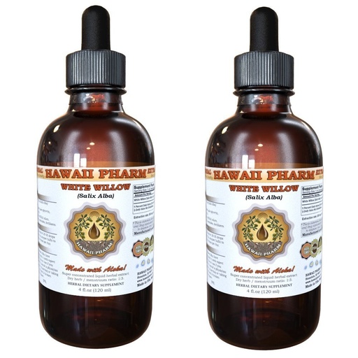 [BRSWIHQKAIAQG2A7] Hawaii Pharm White Willow Liquid Extract, Professional Grade, Small Batch Crafted White Willow (Salix Alba) Dried Bark Tincture, Herbal Supplement, 2x2 fl.oz