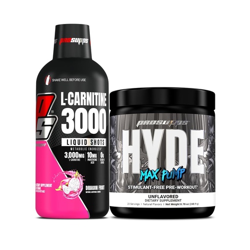 [BRSRAHAQO4BGY3AZ] ProSupps L-Carnitine 3000 & Hyde Max Pump Bundle for Men and Women | Stimulant Free Liquid Shots (Dragon Fruit) & Pre Workout (Unflavored)
