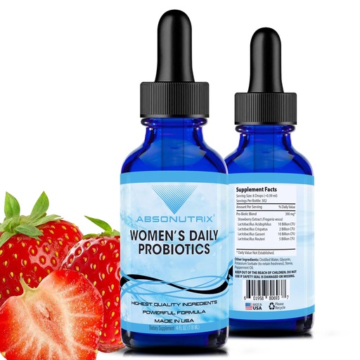 [BRSRAZT3AAIQI3AU] Women’s Daily Probiotics 390 mg, 4 Oz Liquid, 302 Servings, Made in USA, Quick Absorption, Quality Potent Ingredients, Non-GMO, GMP Certified Facility, Cruelty-Free Products
