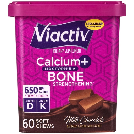 [BRSWIFQQCAOBE33C] Viactiv Calcium +Vitamin D3 Supplement Soft Chews, Milk Chocolate, 60 Chews - Calcium Dietary Supplement for Bone Health