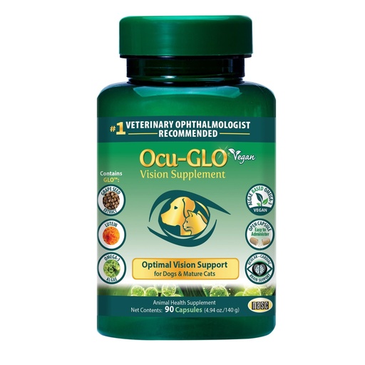 [BRSRABT6BMMWYC3L] Ocu-GLO® Vegan Capsules - Vision Supplement for Dogs & Mature Cats - Formulated with Lutein, Algae Based Omega-3 Fatty Acids, Grape Seed Extract & Antioxidants to Promote Eye Health - 90 ct