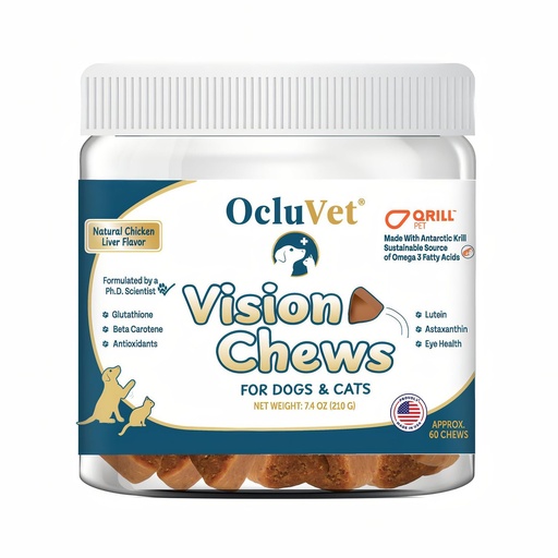 [BRSRA2TYBB6BMGTD] Vision Chews Eye Supplements for Dogs & Cats with Omega 3 Krill, Astaxantin, Choline, Lutein, Glutathione, Cat Vision Supplement & Dog Eye Supplements, Chicken Liver Flavor, 60 Chews, 3.5g Each