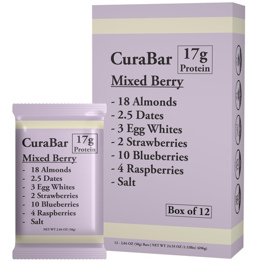 [BRSREHYZBF6BQ236] CuraBar Protein Bars – 17g Protein, Low Carb, Gluten Free, Dairy Free, Healthy Snack, Seed Oil Free, No Artificial Ingredients, 12 Count, Mixed Berry